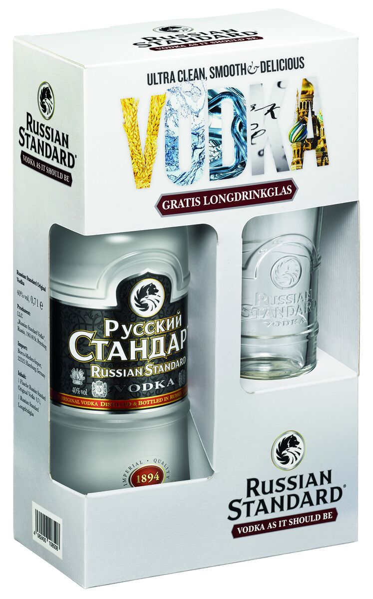 Russian Standard Vodka: Geschenkverpackung mit Longdrinkglas