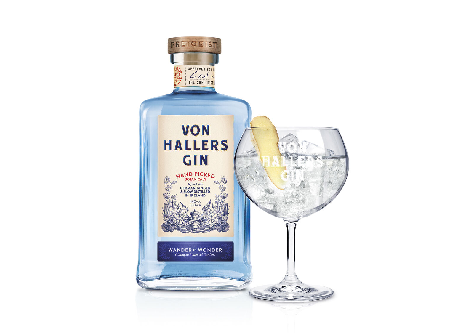 Von Hallers Gin hat eine Grädigkeit von 44 % Vol. und wird in einer hochwertig gestalteten 0,5-l-Flasche mit einem uvP von 29,99 angeboten.