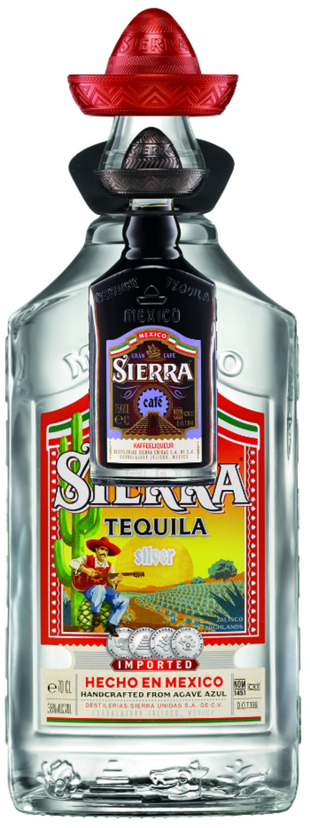 Aktionsflasche Sierra Tequila Silver mit einer Sierra Café 0,04 l Miniatur