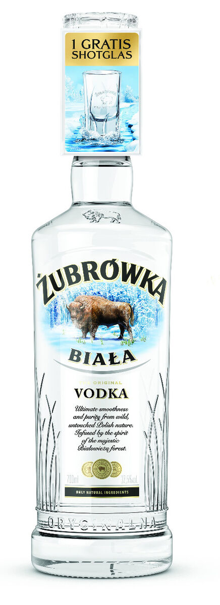 Żubrówka Biała Vodka Onpack mit Shotglas