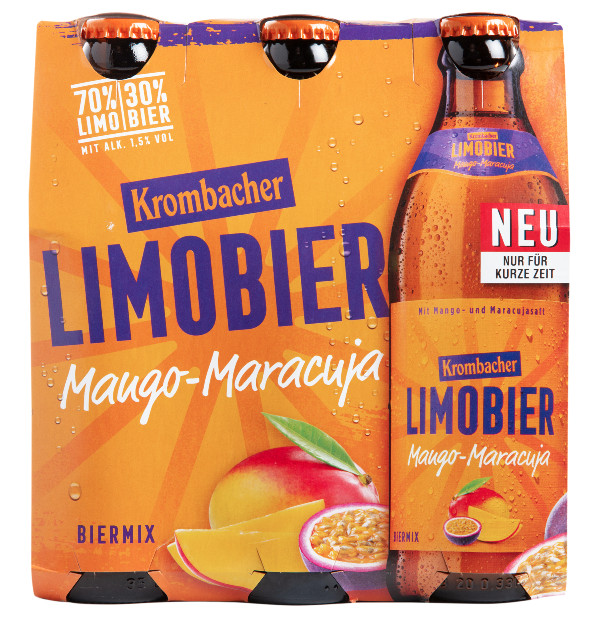 Neu und nur für kurze Zeit: Krombacher Limobier Mango-Maracuja